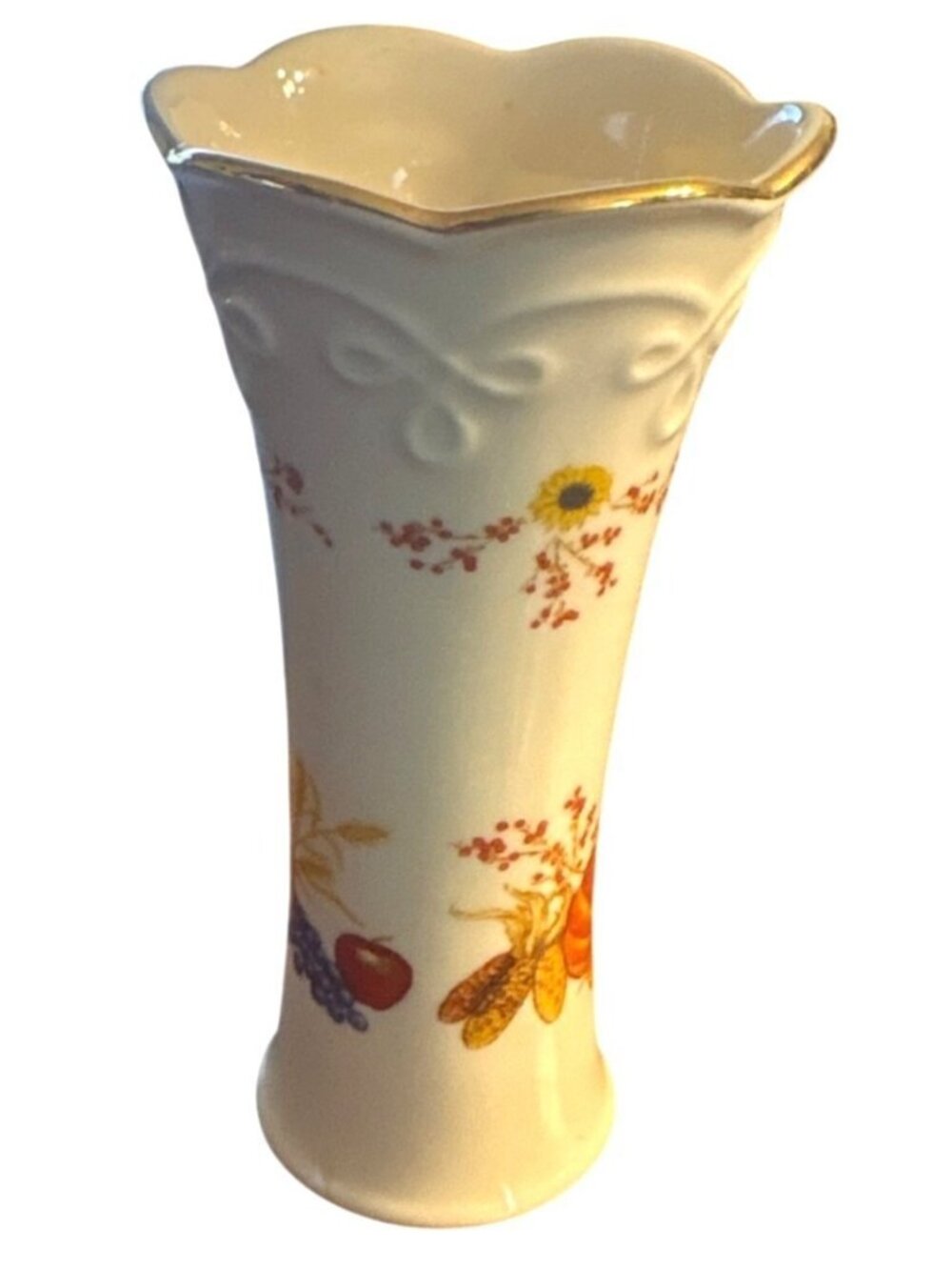 Vintage Lenox Fall Harvest Design Bud Vase 5" Gold Trim Pumpkin Sunflower China - Picture 12 of 16